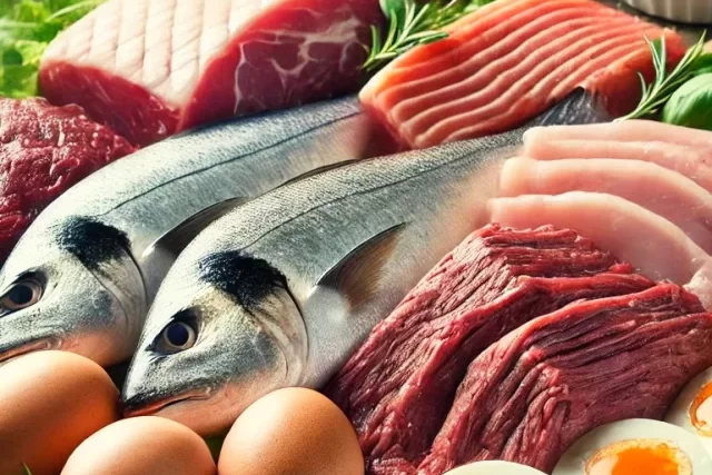 Um prato com proteínas animal que são usadas na Dieta Carnívora