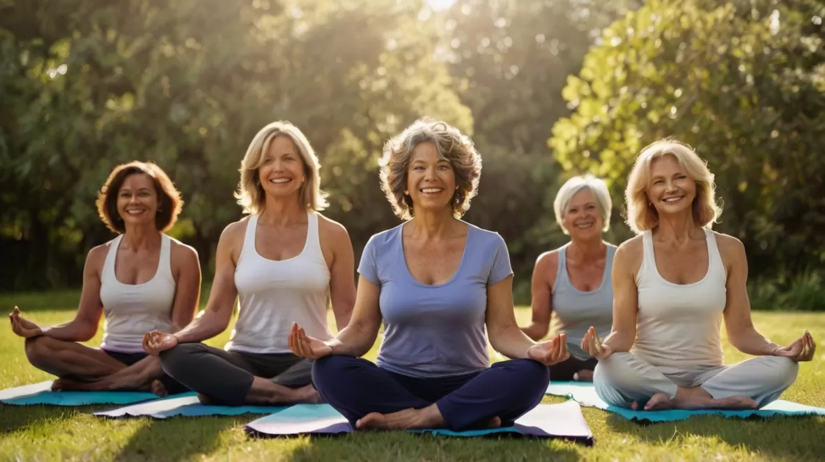 Mulheres na menopausa praticando um estilo de vida saudável.