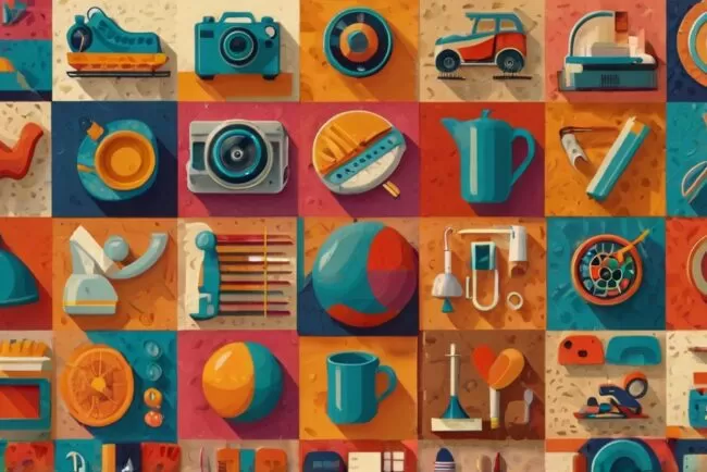 Colagem colorida mostrando vários hobbies para melhorar a saúde mental.