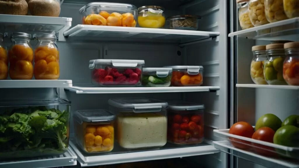 Como Preparar Marmitas Saudáveis e Deliciosas para a Semana Toda Uma agenda planner com post-it coloridos e anotações sobre frutas, legumes e refeições, em uma mesa com diversos ingredientes frescos.