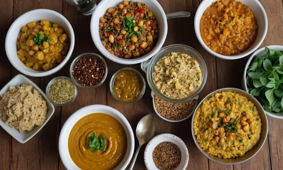 Mesa posta com refeição completa com proteína vegetal