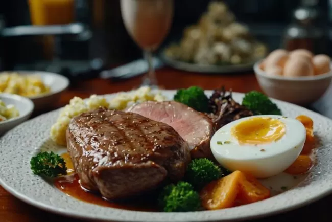 Prato com diversos alimentos ricos em vitamina B12