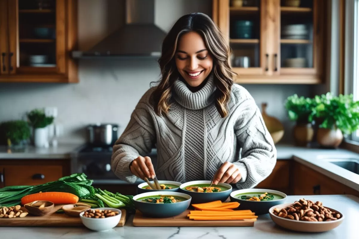 Mesa com alimentos nutritivos para o inverno.