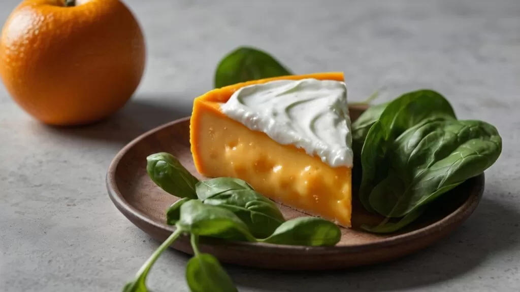 Deficiência de Vitamina B12: Sintomas, Causas e Soluções Naturais Queijo cheddar e iogurte ao lado de espinafre