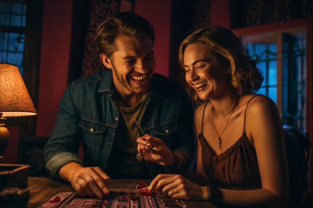 Mãos segurando um livro de receitas aberto, com um cartão que diz “Como demonstrar seu amor no Dia dos Namorados sem gastar uma fortuna?”