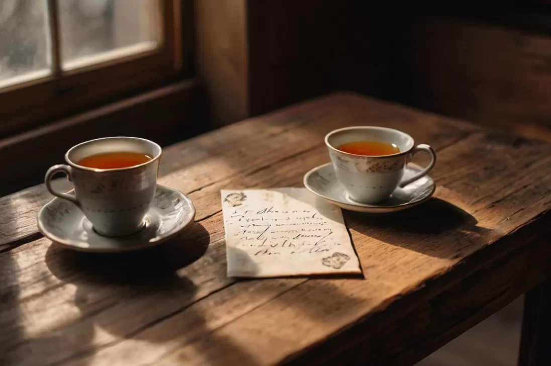 Uma mesa posta romanticamente com velas, flores e um café da manhã delicioso.